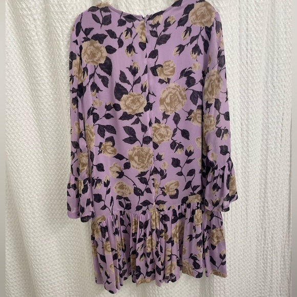Ganni Carlton Georgette Dress Pastel Floral Purple Lilac Drop Waist. Size 8. - Picture 3 of 4
